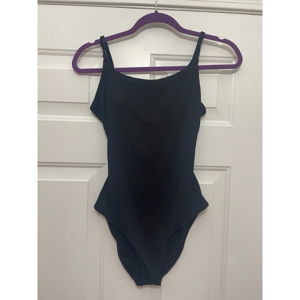 Aerie One Piece Black Ribbed Swimsuit Women's Size S Minimalist Textured